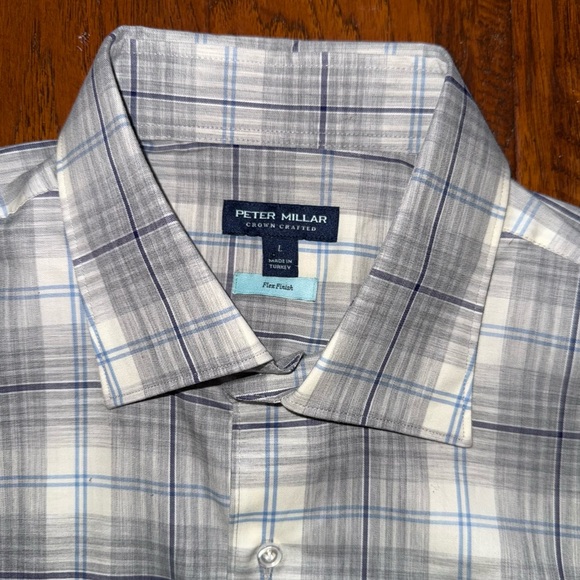 Peter Millar Crown Crafted Axe Winter Soft Twill Shirt British Grey Men’s Large - Picture 6 of 15